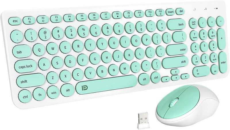 FD Wireless Keyboard and Mouse Combo - 2.4GHz USB Cordless, Cute Round Keys, Quiet and Slim Set for Laptop, Computer, TV, and Mac - Mint Green & White - Image 1